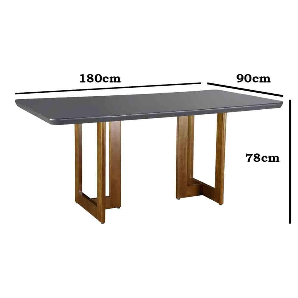 Mesa Patros 180cm Madeira E Vidro Grafite Com Imbuia