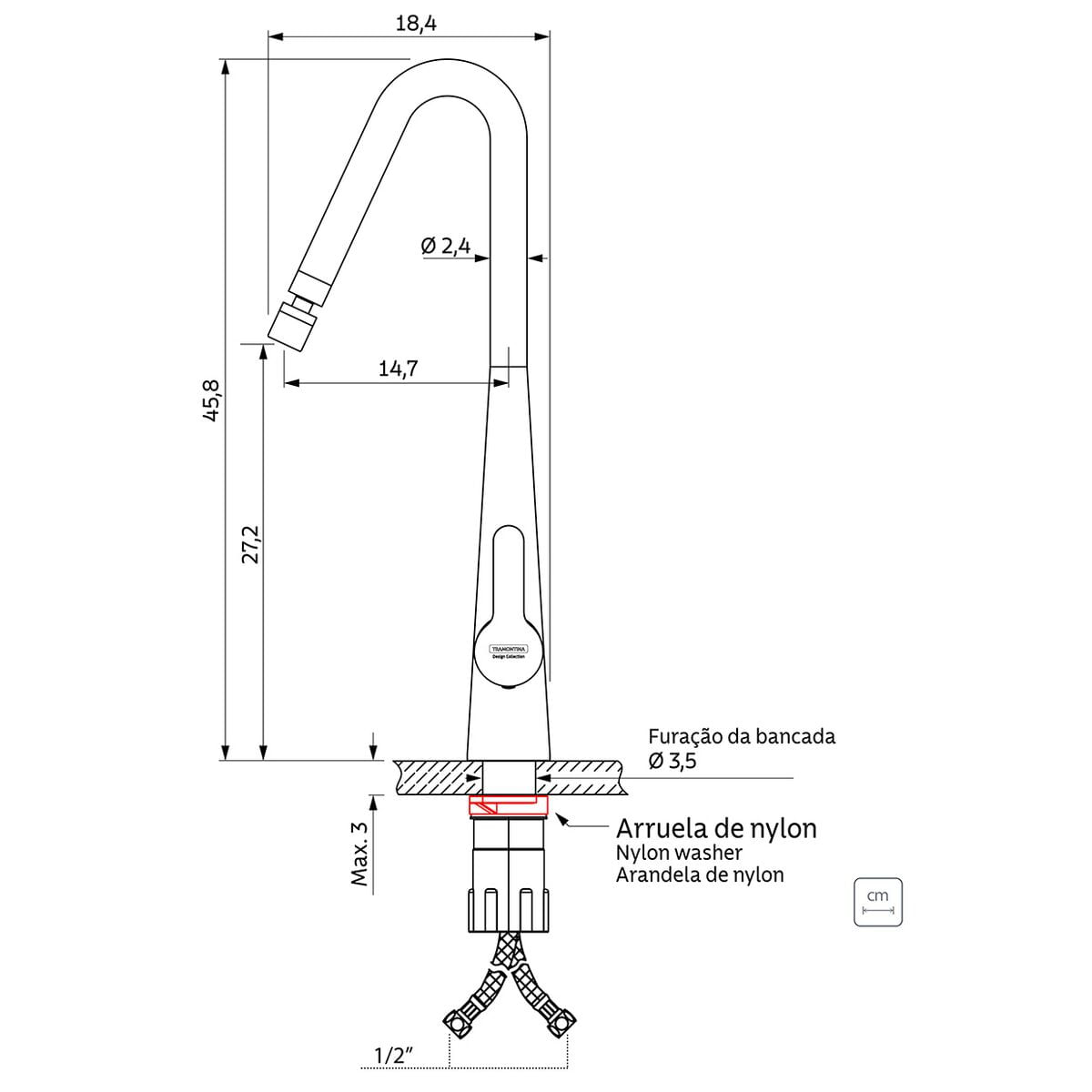 MISTURADOR MONOCOMANDO TRAMONTINA GRACEFUL EM AÇO INOX 94520/030