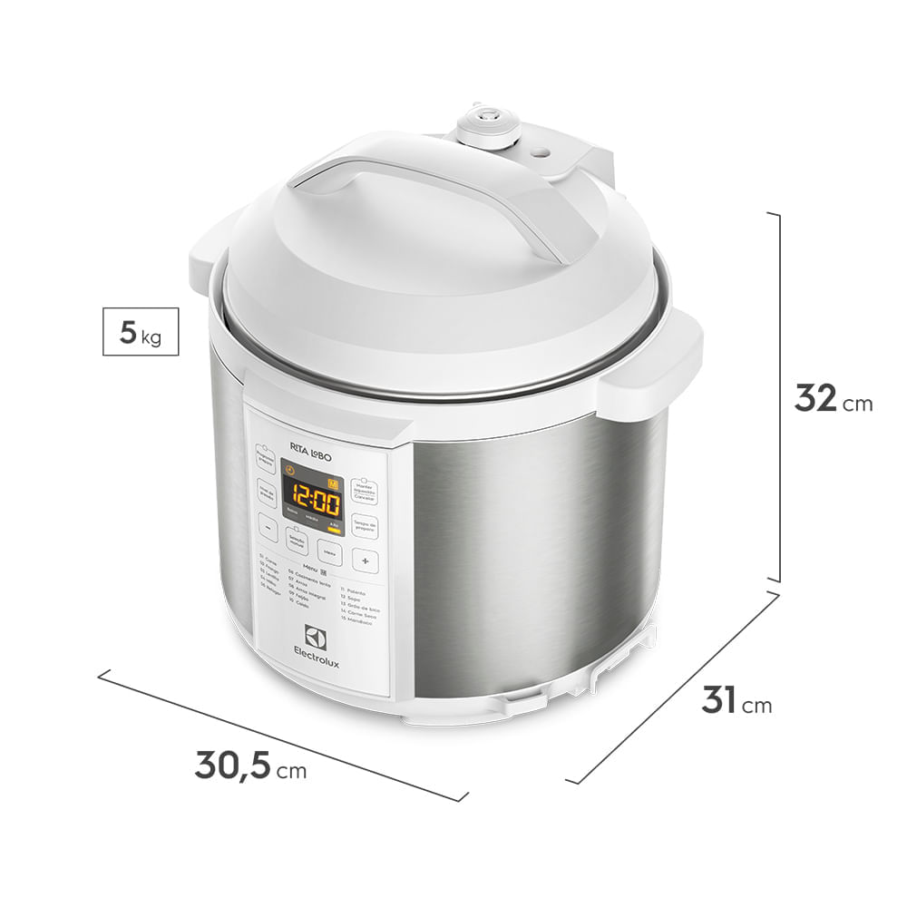 Panela de Pressão Elétrica Electrolux por Rita Lobo 6L Branca Experience Digital (PCC21) 220V