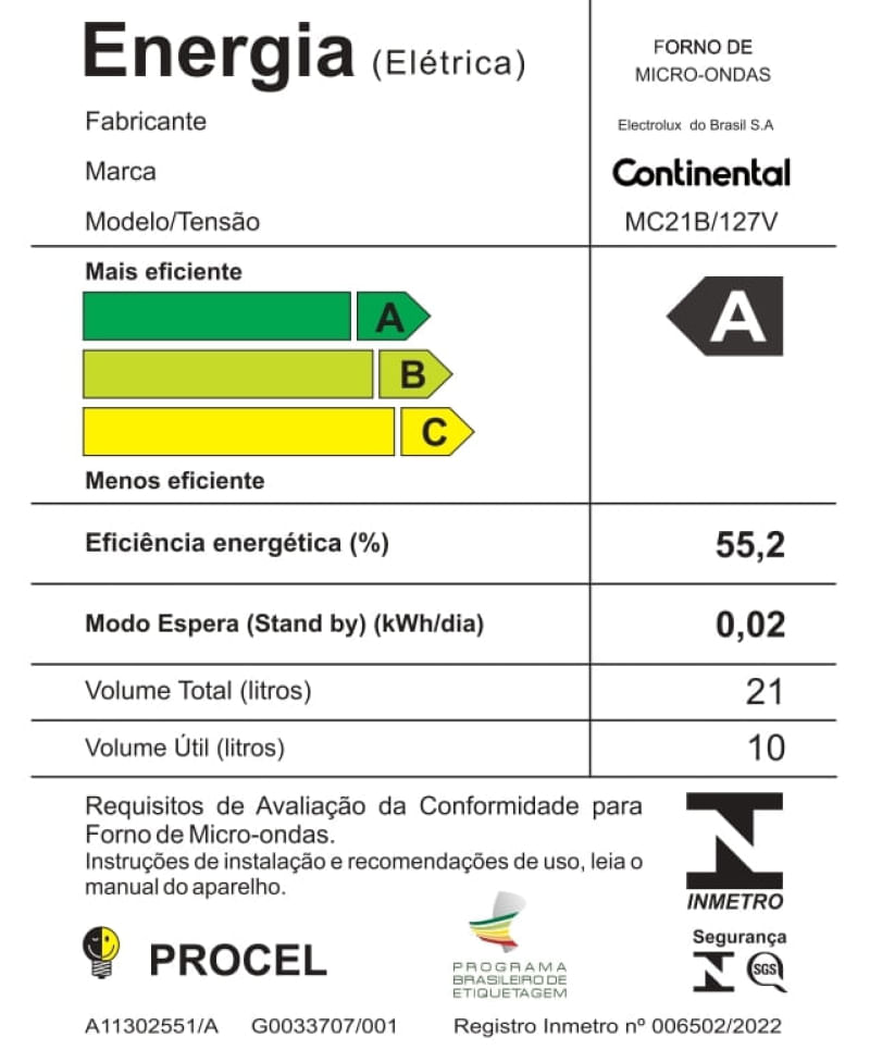 Micro-ondas Continental Prata 34 Litros com Função Descongelar (MC34S) 127V