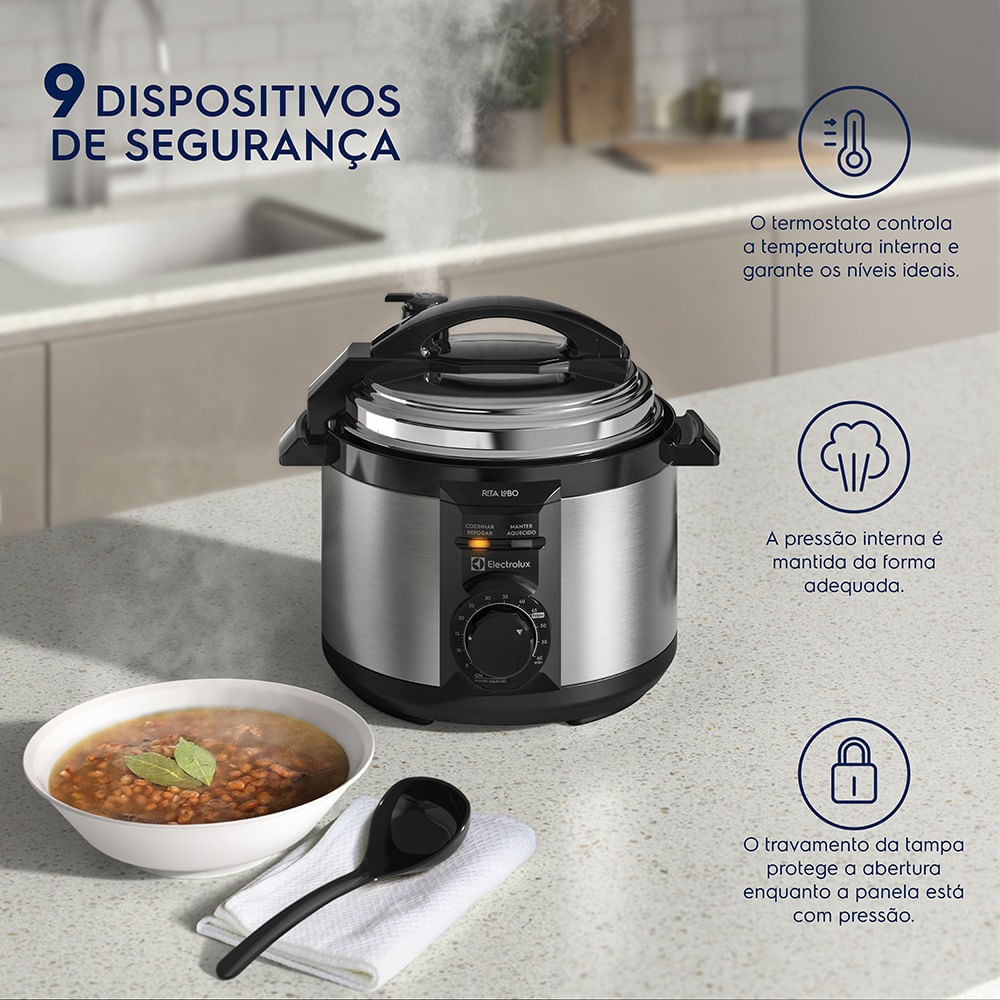 Panela de Pressão Elétrica Electrolux por Rita Lobo 3L Preta Efficient c/ Timer (PCE15) 127V