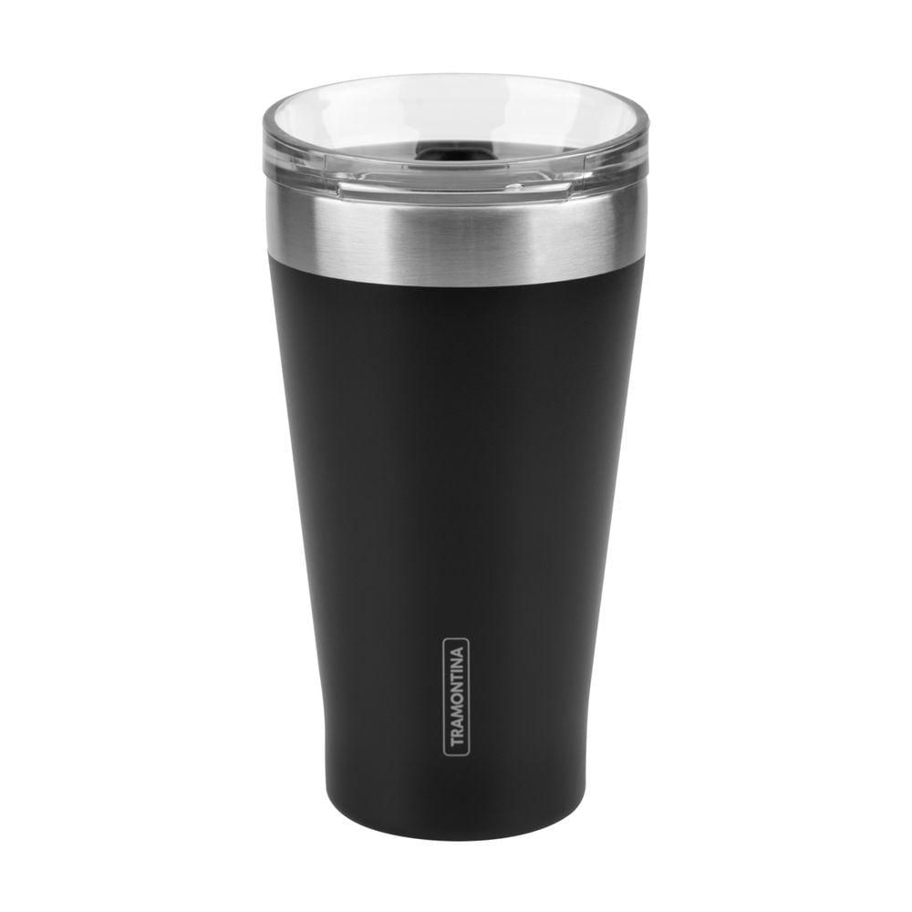 Copo Térmico Tramontina Exata Em Aço Inox Preto Com Tampa 550 Ml