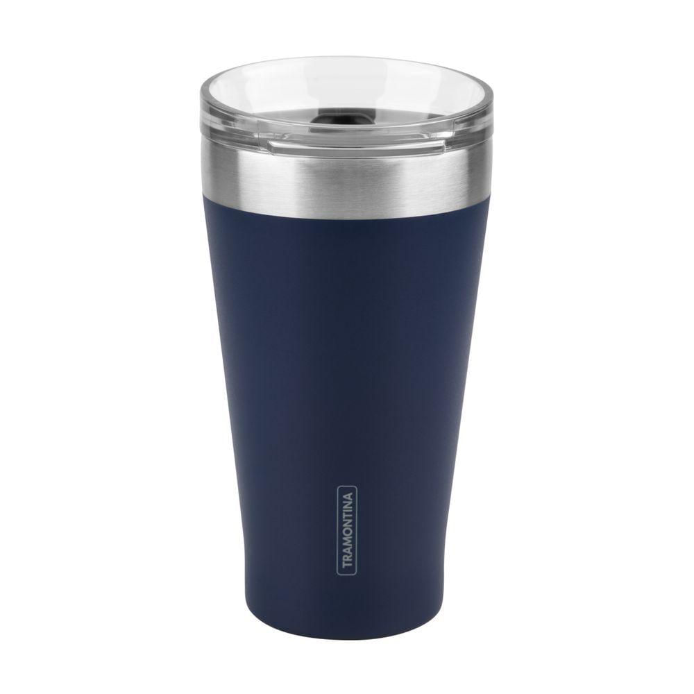 Copo Térmico Tramontina Exata Em Aço Inox Azul Com Tampa 550 Ml
