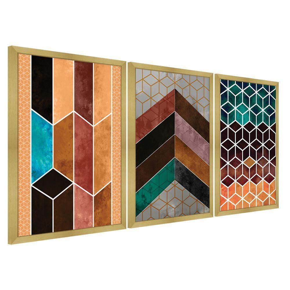 Quadros Chevron Com Moldura Premium 40X60 Kit 3 Peças Título 115-Rm1