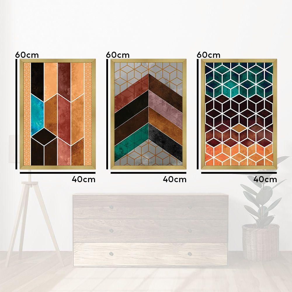 Quadros Chevron Com Moldura Premium 40X60 Kit 3 Peças Título 115-Rm1