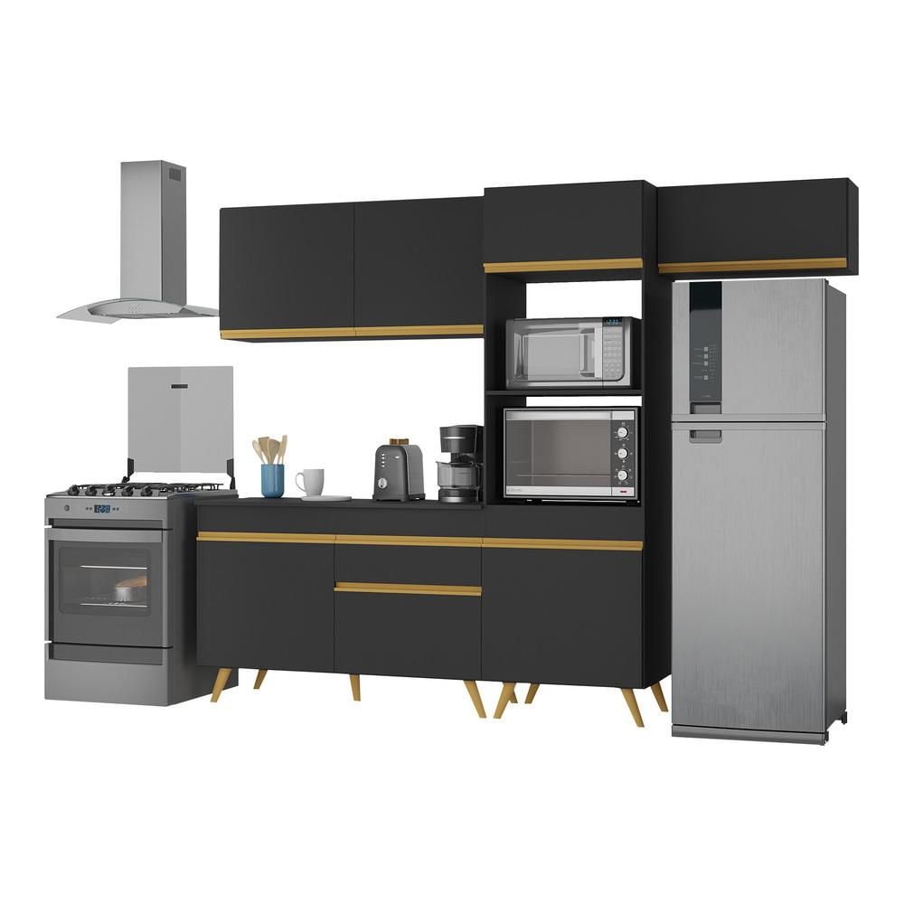 Armário de Cozinha Compacta 4 peças ML3868 Veneza Multimóveis Preto