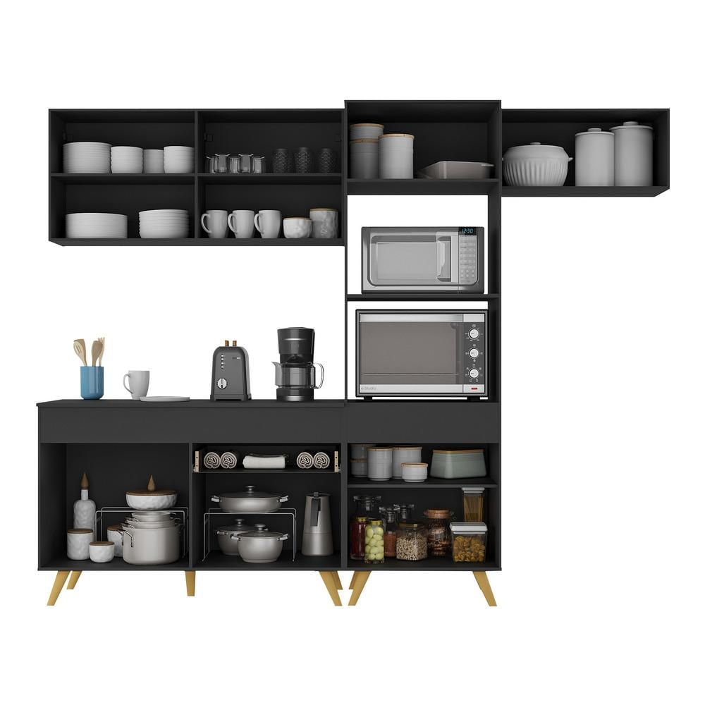 Armário de Cozinha Compacta 4 peças ML3868 Veneza Multimóveis Preto