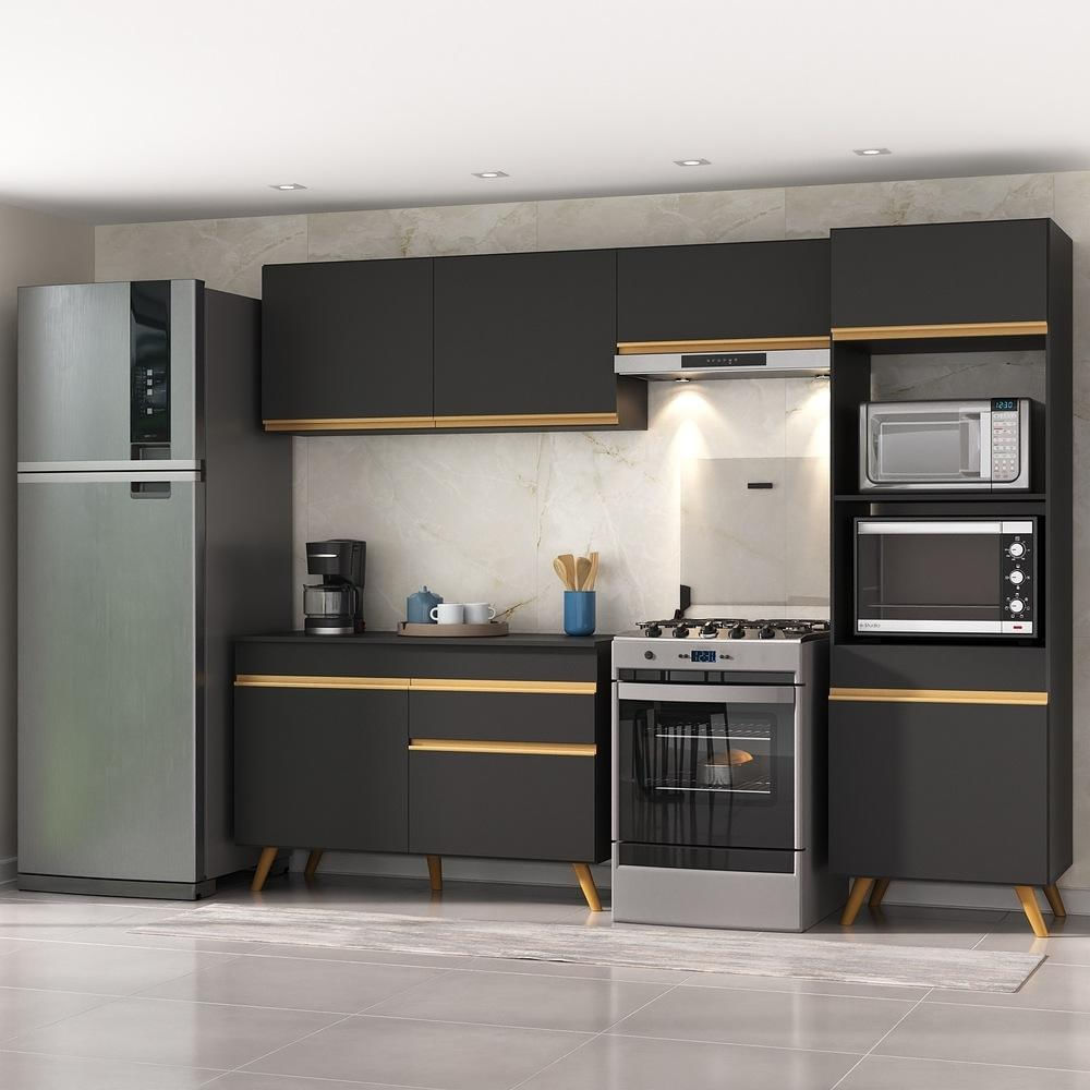 Armário de Cozinha Compacta 4 peças ML3868 Veneza Multimóveis Preto