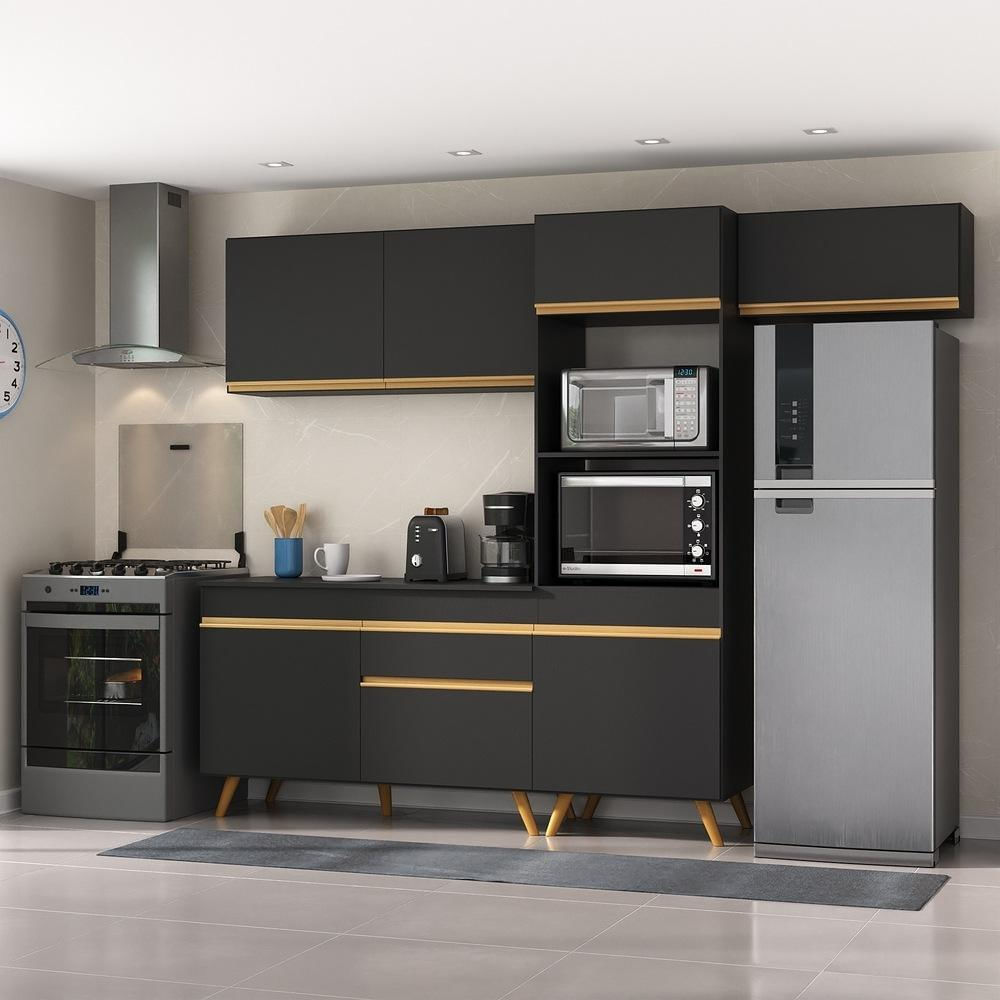 Armário de Cozinha Compacta 4 peças ML3868 Veneza Multimóveis Preto