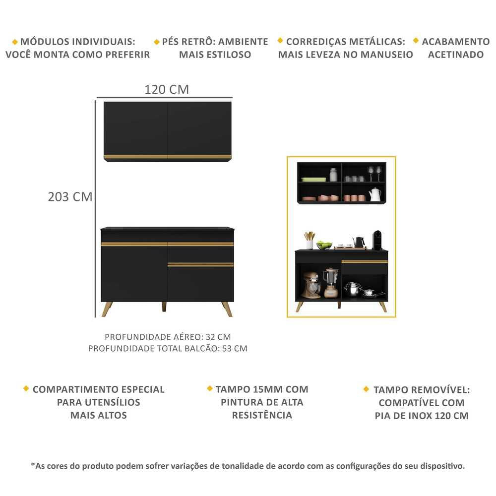 Armário de Cozinha Compacta Multimóveis Veneza GB FG3687 Preta