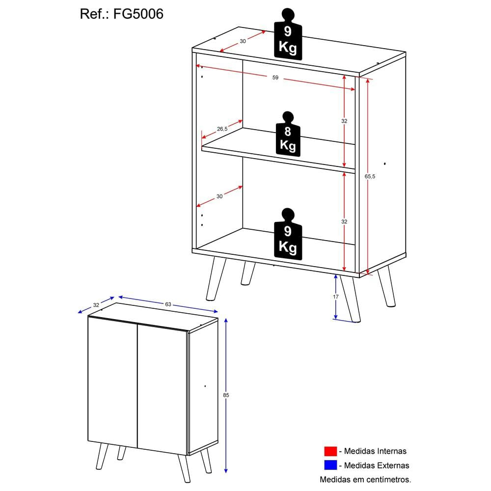 Gabinete de Banheiro Retrô Multimóveis 63 cm com 2 Portas FG5006 Branco/Preto