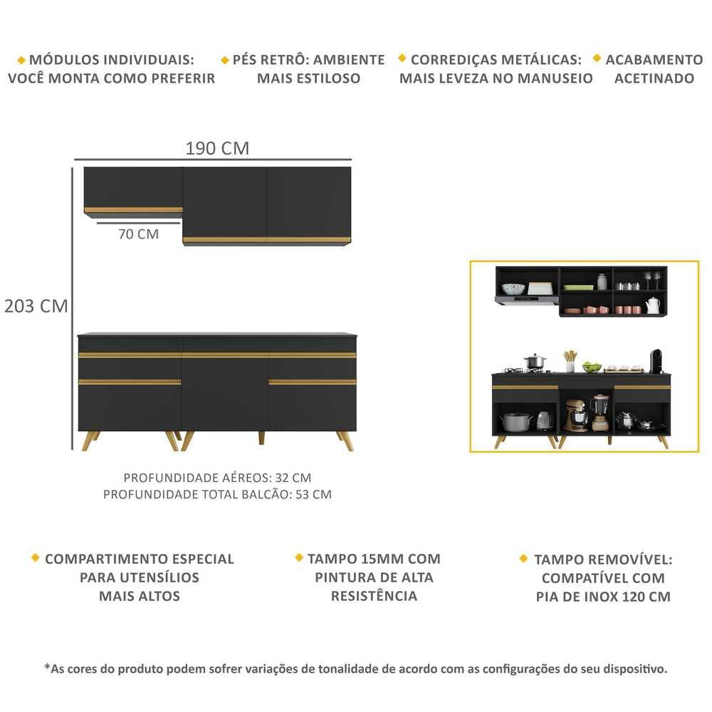 Armário de Cozinha Compacta Multimóveis Veneza GB FG3705 Preta