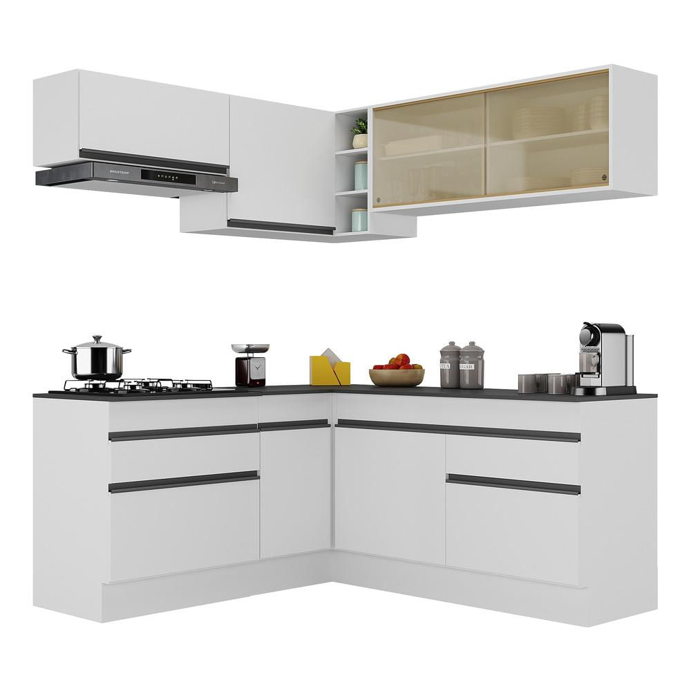 Armário de Cozinha Completa de Canto com Rodapé Veneza Multimóveis MP2097.964 Branco/Preto