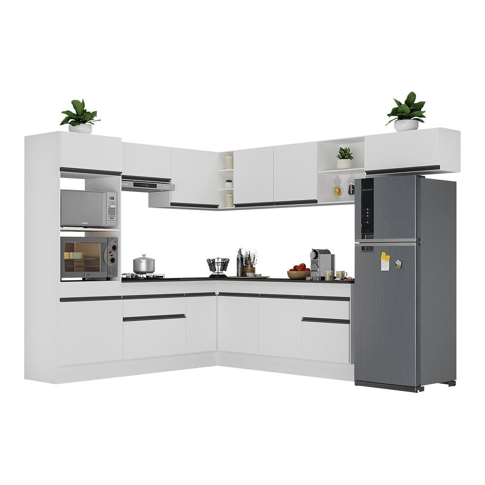 Armário de Cozinha Completa de Canto com Rodapé Veneza Multimóveis MP2083.964 Branco/Preto