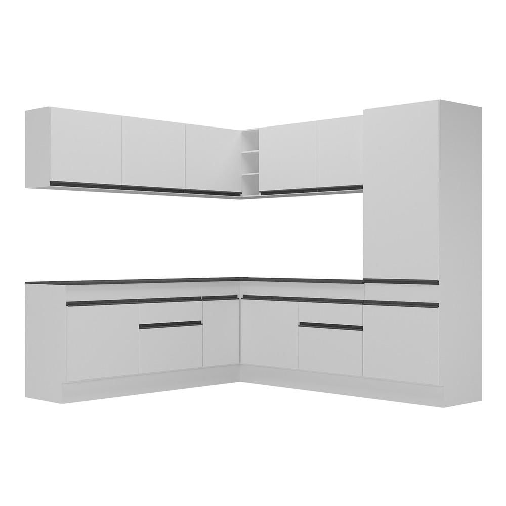 Armário de Cozinha Completa de Canto com Rodapé Veneza Multimóveis MP2101.964 Branco/Preto