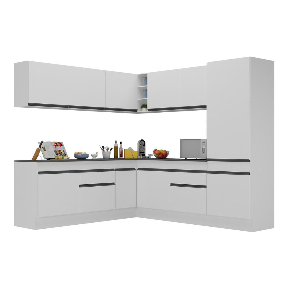 Armário de Cozinha Completa de Canto com Rodapé Veneza Multimóveis MP2101.964 Branco/Preto