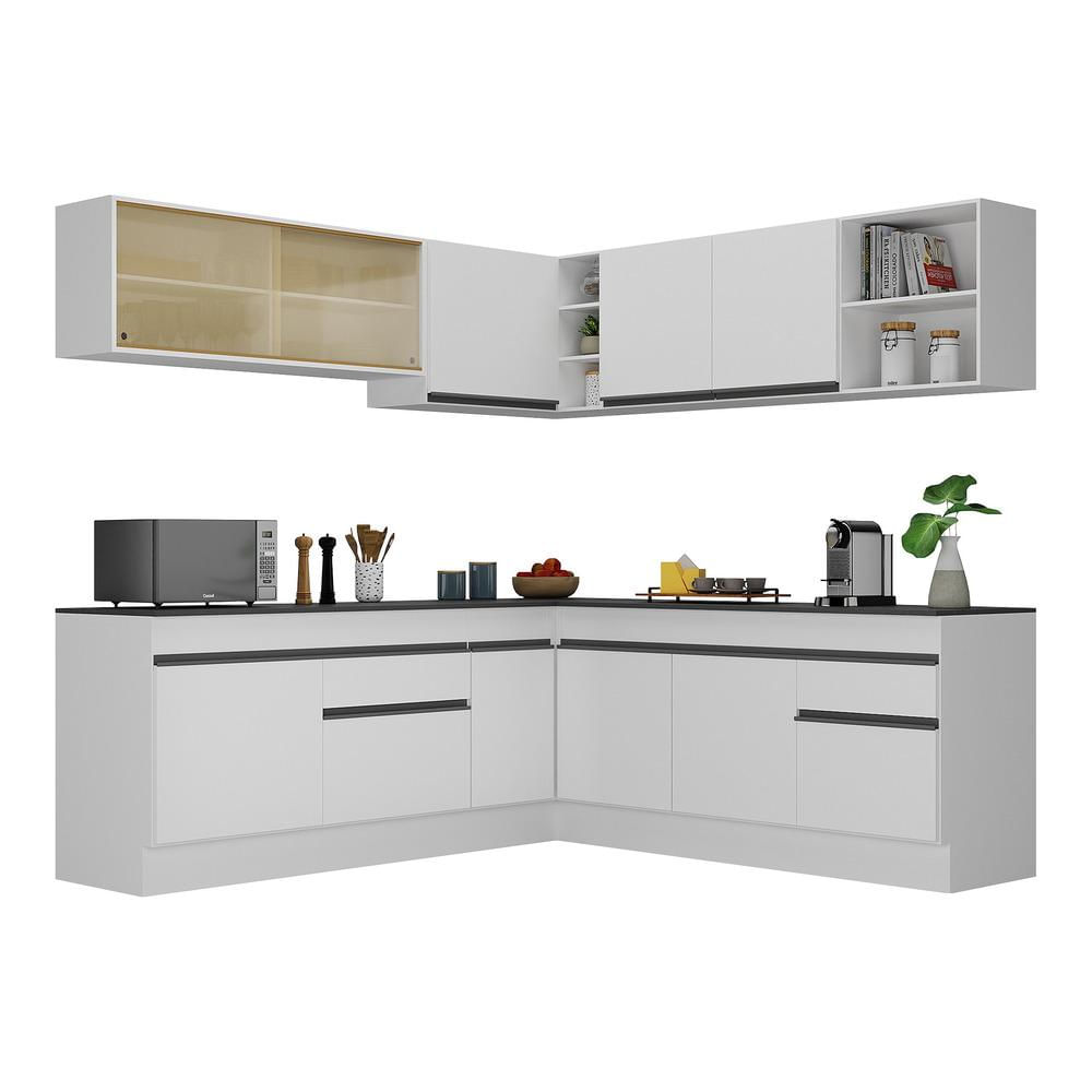 Armário de Cozinha Completa de Canto com Rodapé Veneza Multimóveis MP2096.964 Branco/Preto