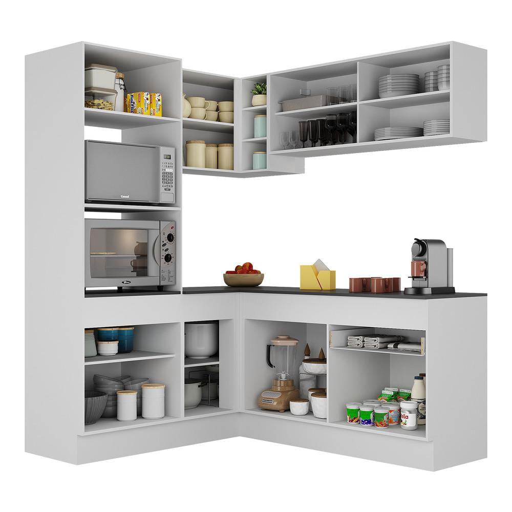 Armário de Cozinha Completa de Canto com Rodapé Veneza Multimóveis MP2098.964 Branco/Preto