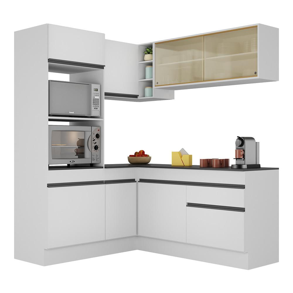 Armário de Cozinha Completa de Canto com Rodapé Veneza Multimóveis MP2098.964 Branco/Preto