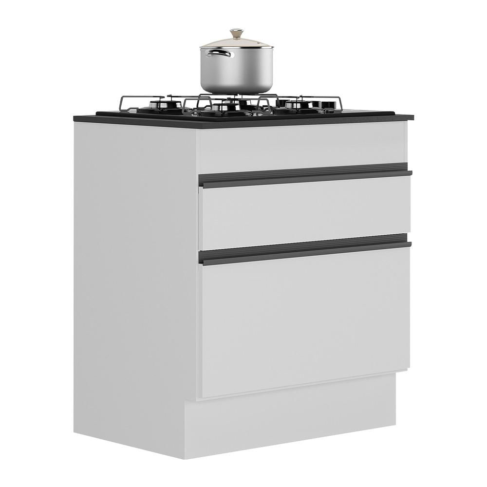 Balcão Cozinha c/ Rodapé para Cooktop 70 cm 1 Porta 1 Gav Veneza Multimóveis MP2118.964 Branco/Preto