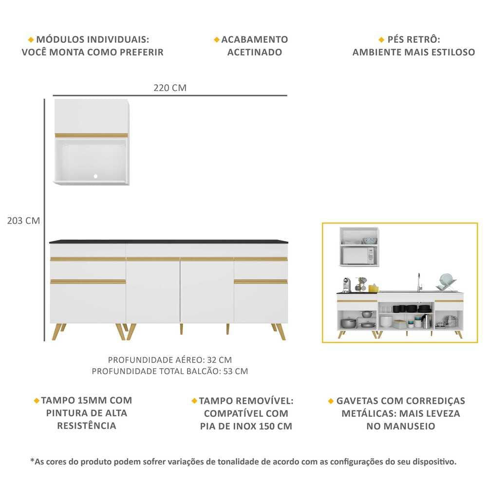 Armário de Cozinha Compacta Veneza GW Multimóveis MP2075 Branca