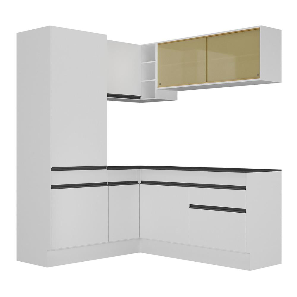 Armário de Cozinha Completa de Canto com Rodapé Veneza Multimóveis MP2088.964 Branco/Preto