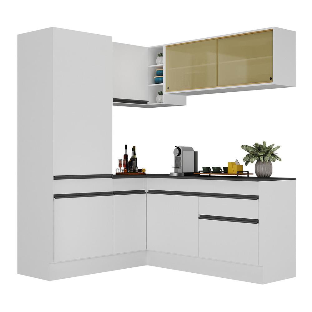 Armário de Cozinha Completa de Canto com Rodapé Veneza Multimóveis MP2088.964 Branco/Preto