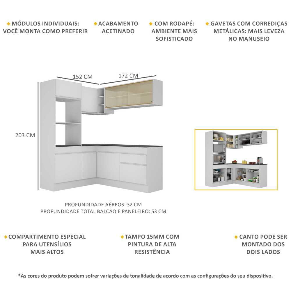 Armário de Cozinha Completa de Canto com Rodapé Veneza Multimóveis MP2098.891 Branco