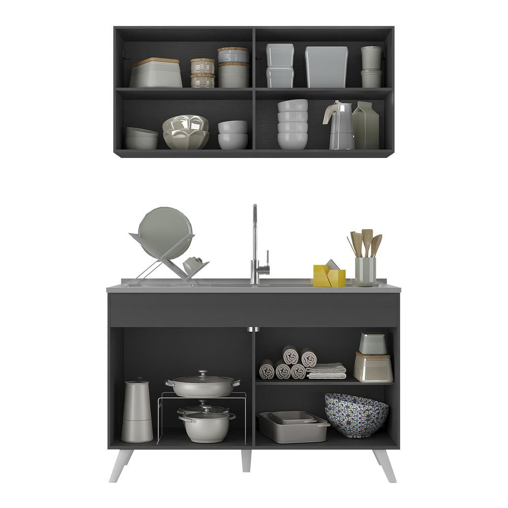 Armário de Cozinha Compacta 2 peças Veneza Multimóveis MP2141.898 Preto/Branco