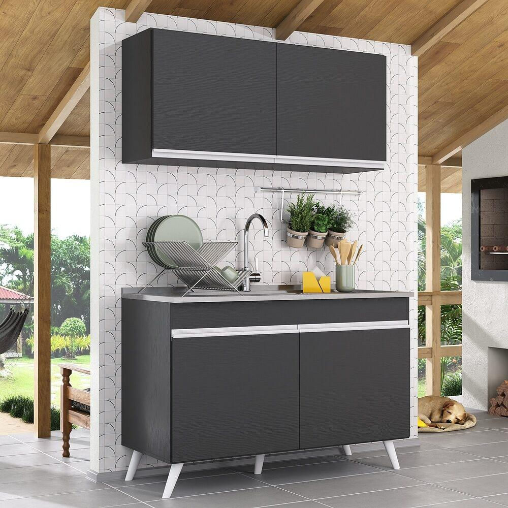 Armário de Cozinha Compacta 2 peças Veneza Multimóveis MP2141.898 Preto/Branco