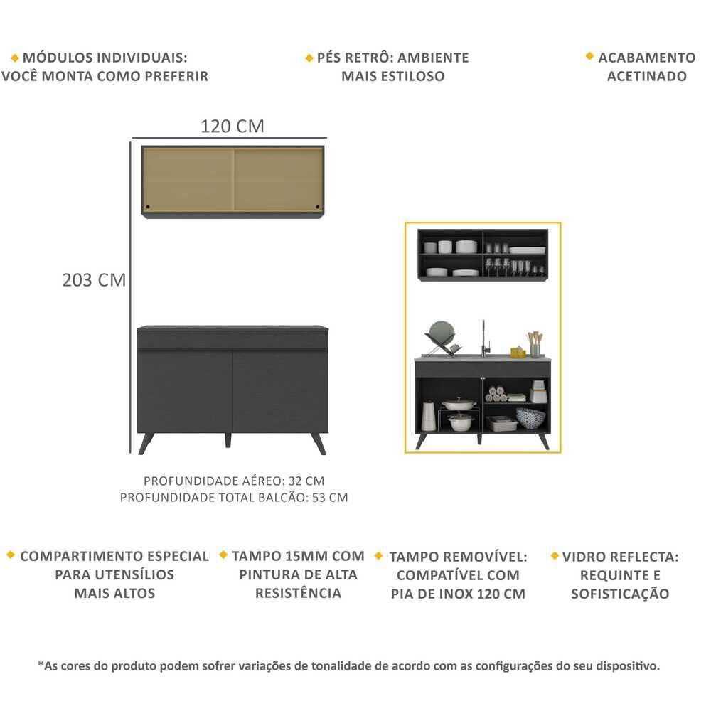 Armário de Cozinha Compacta 2 peças  Veneza Multimóveis MP2140.895 Preto