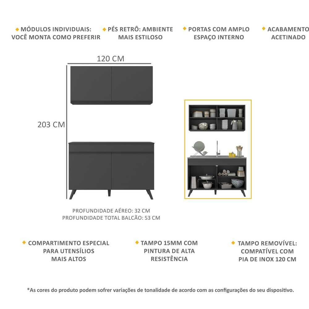 Armário de Cozinha Compacta 2 peças Veneza Multimóveis MP2141.895 Preto