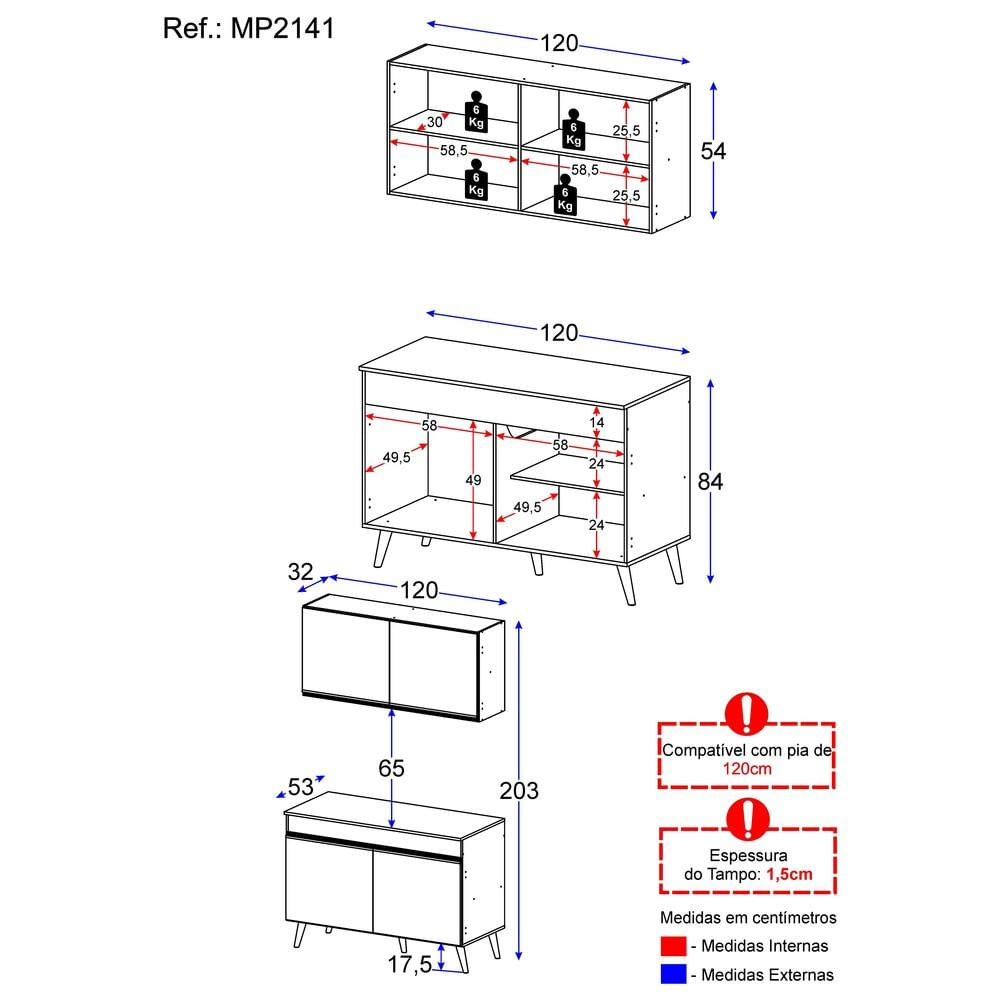 Armário de Cozinha Compacta 2 peças Veneza Multimóveis MP2141.895 Preto