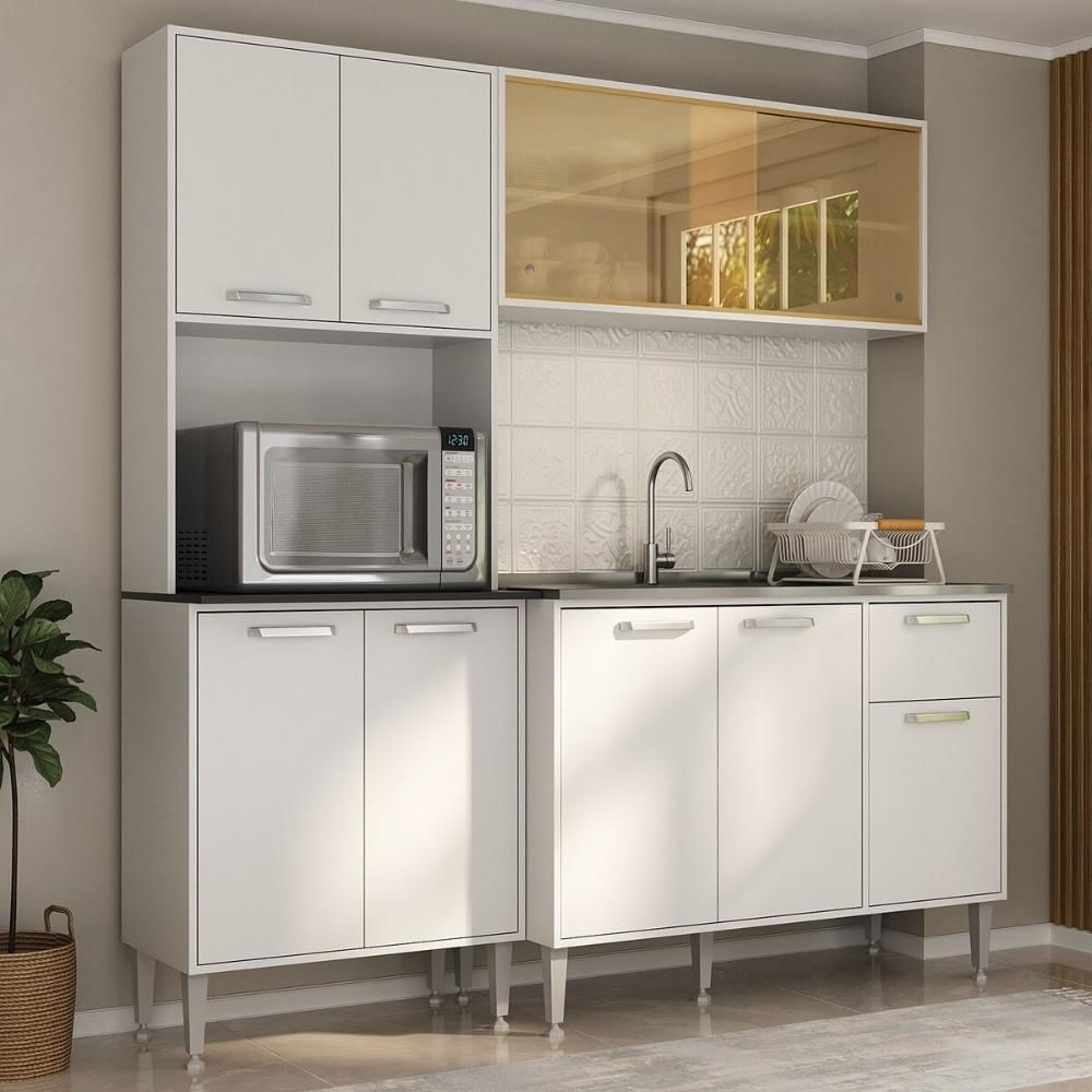 Armário de Cozinha Compacta com Balcão para Pia Siena Multimóveis MP2217 Branco