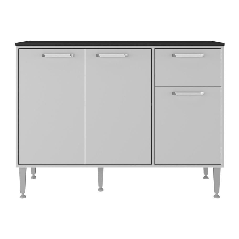 Balcão de Cozinha Gabinete Pia 105cm 3 Portas 1 Gaveta Siena Multimóveis MP2190 Branco