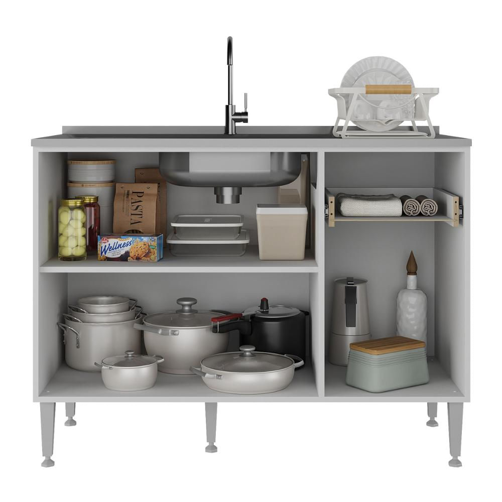 Balcão de Cozinha Gabinete Pia 105cm 3 Portas 1 Gaveta Siena Multimóveis MP2190 Branco