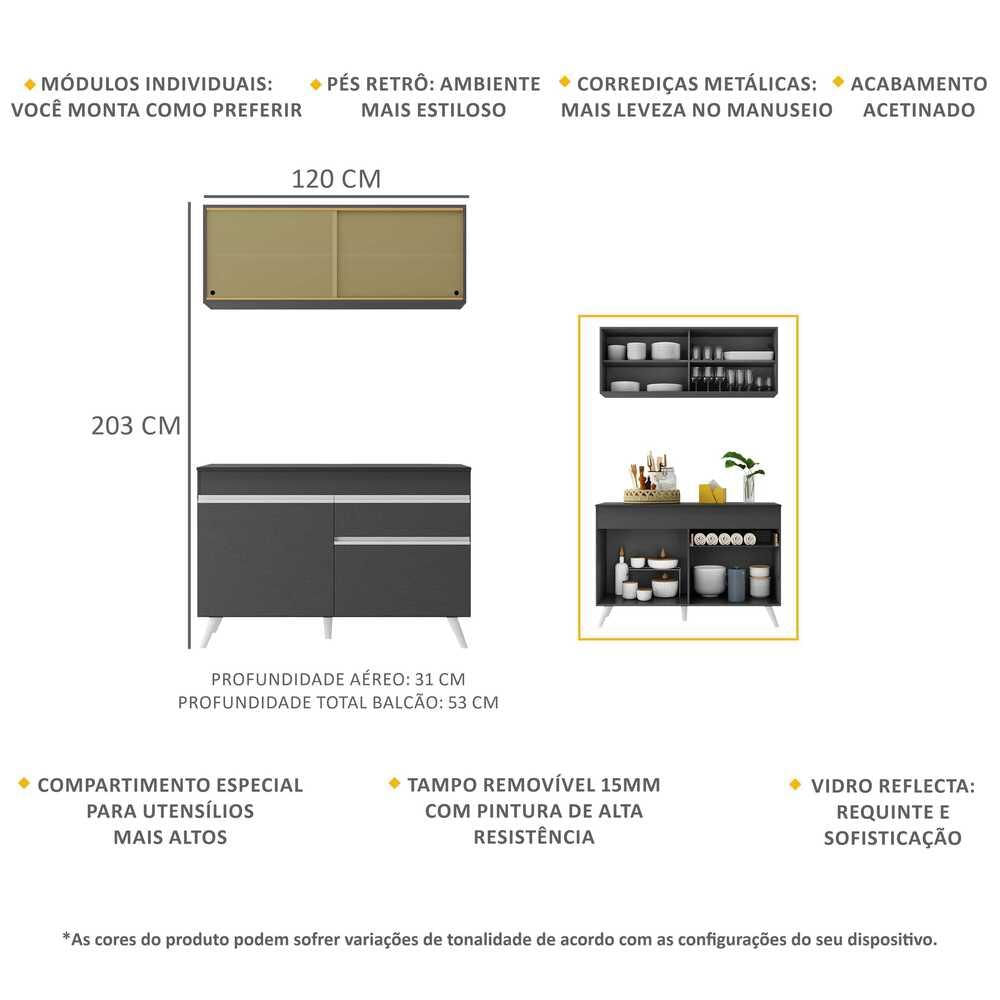 Armário de Cozinha Compacta 2 peças MP3688.898 Veneza Multimóveis Preto