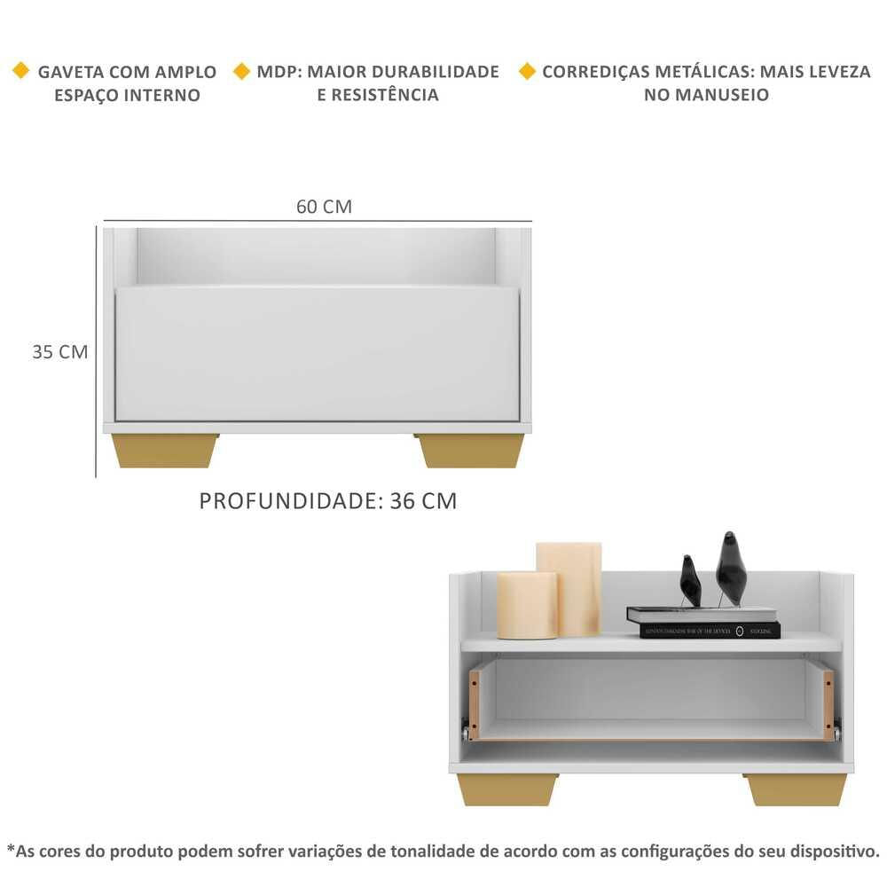 Gabinete Armário Banheiro 60 cm c/ Pés Quadrados Multimóveis Branco/Natural