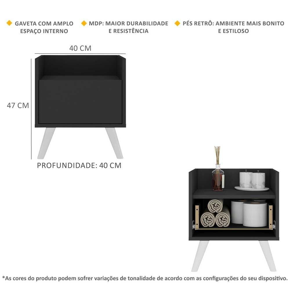 Gabinete Armário Banheiro 40 cm com Pés Retrô Multimóveis MP5037 Preto/Branco