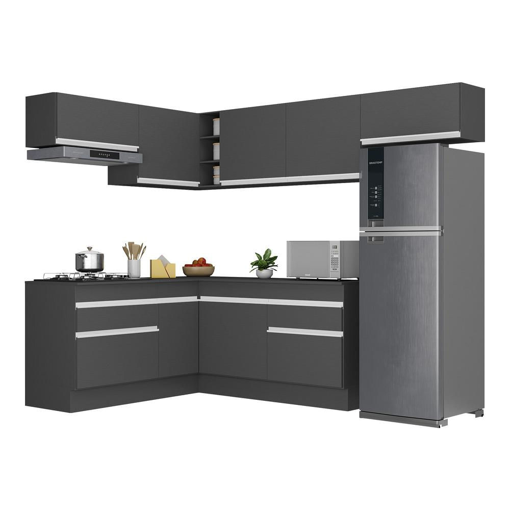 Armário de Cozinha Completa de Canto com Rodapé Veneza Multimóveis MP2104.898 Preto/Branco