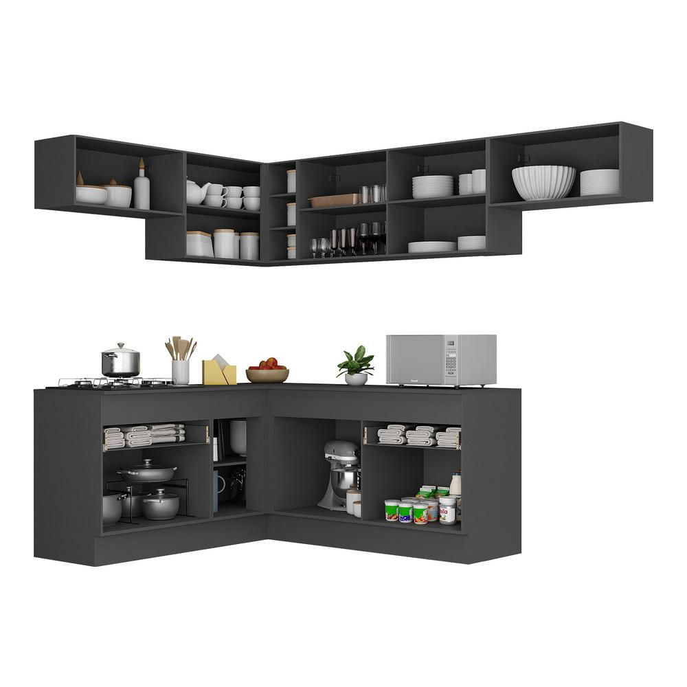 Armário de Cozinha Completa de Canto com Rodapé Veneza Multimóveis MP2104.898 Preto/Branco