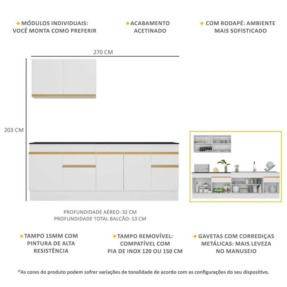 Armário de Cozinha Compacta com Rodapé Veneza Multimóveis MP2111 Branca