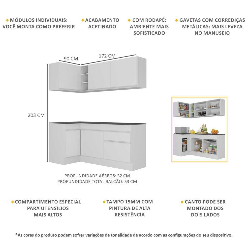 Armário de Cozinha Compacta de Canto com Rodapé Veneza Multimóveis MP2092.891 Branco