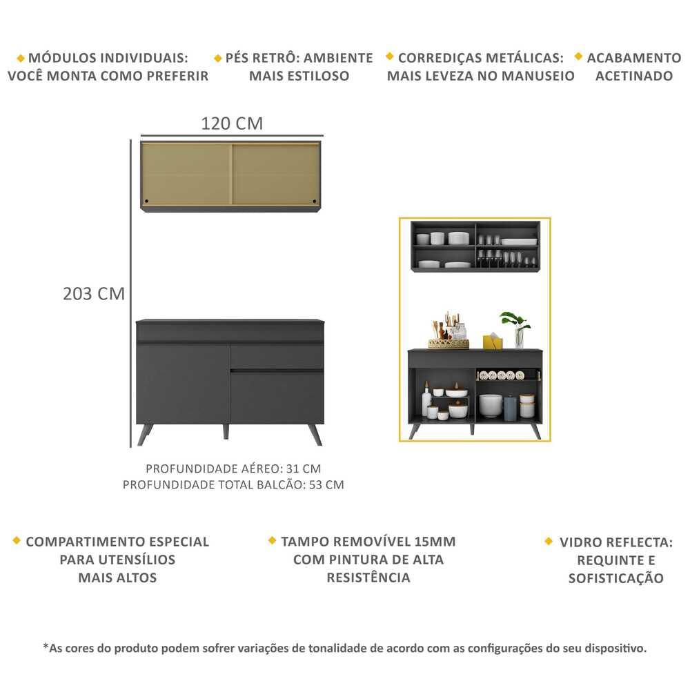 Armário de Cozinha Compacta 2 peças MP3688.895 Veneza Multimóveis Preto