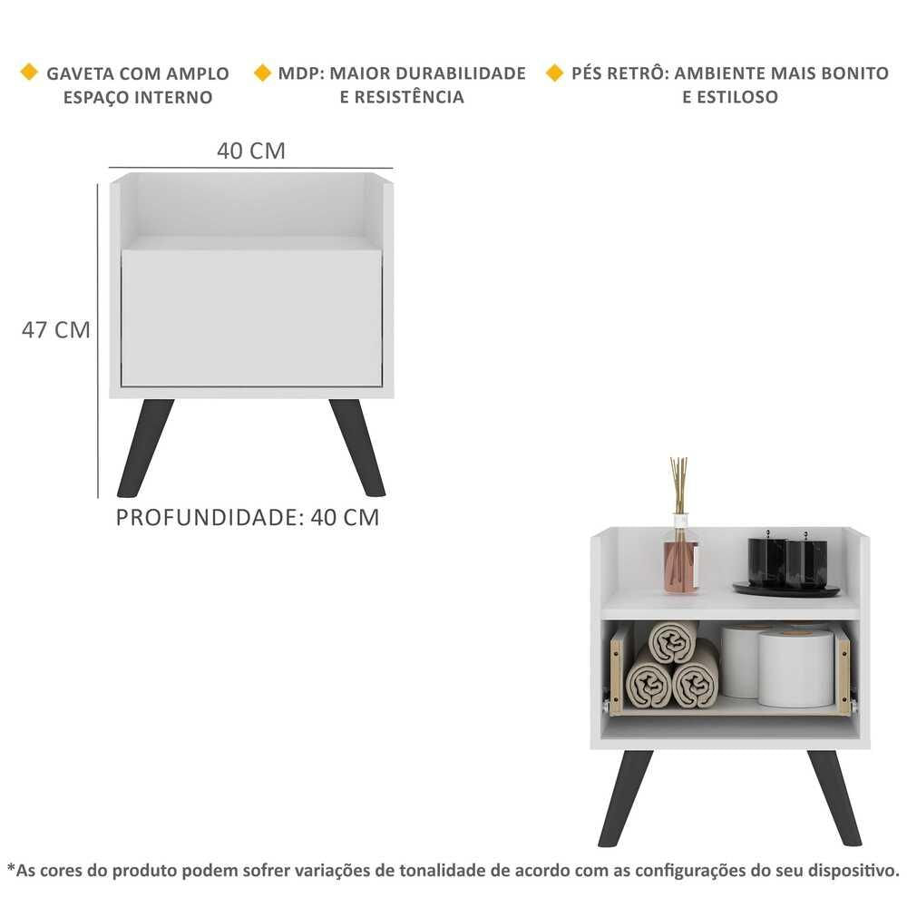 Gabinete Armário Banheiro 40 cm com Pés Retrô Multimóveis MP5037 Branco/Preto