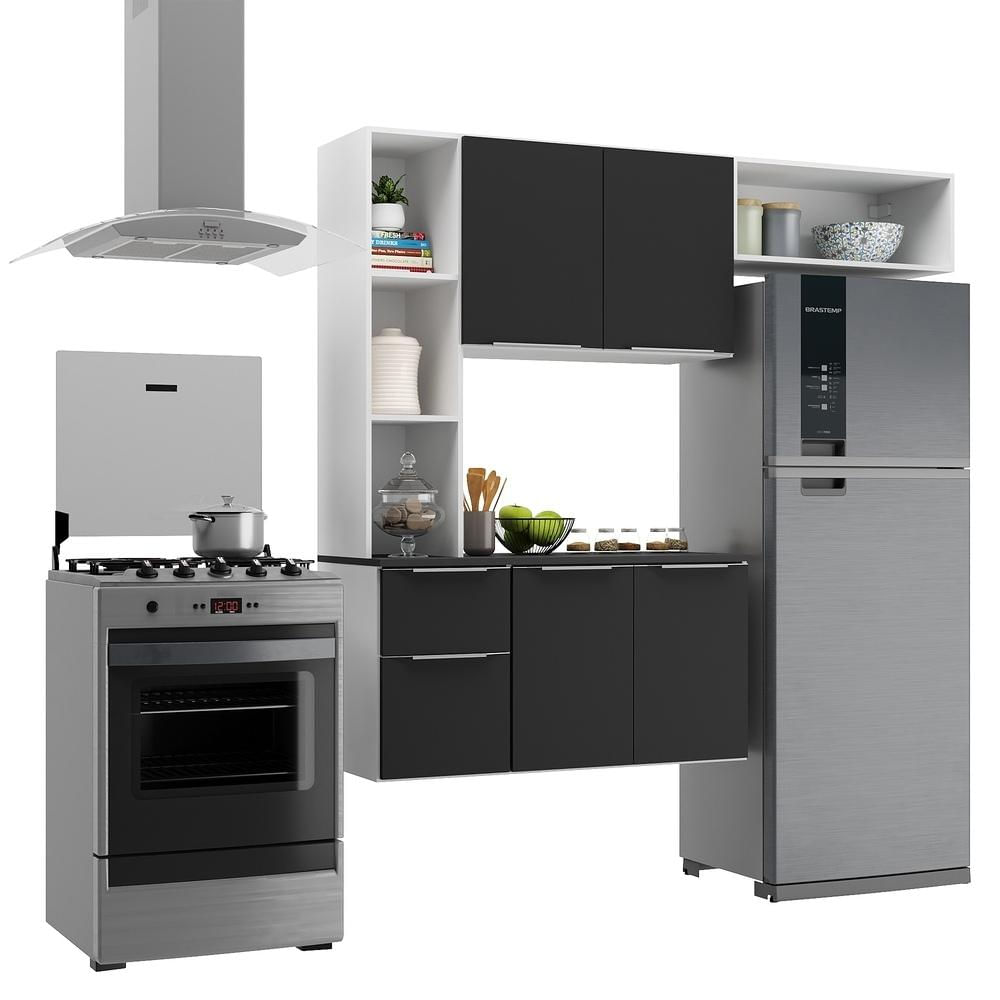 Armário de Cozinha Compacta com Balcão Sofia Multimóveis V2004 BRANCO E PRETO