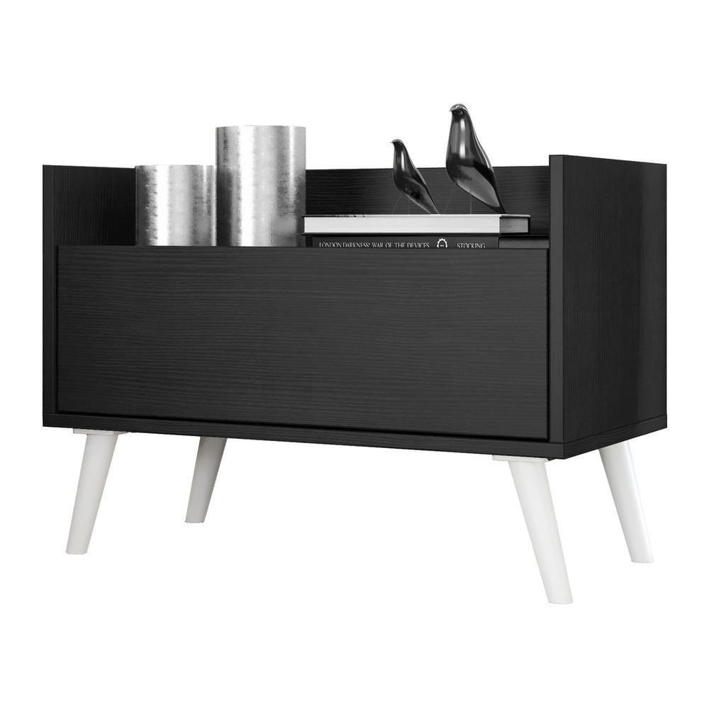 Mesa de Cabeceira 80 cm c/ Pés Retrô Multimóveis Preta/Branca