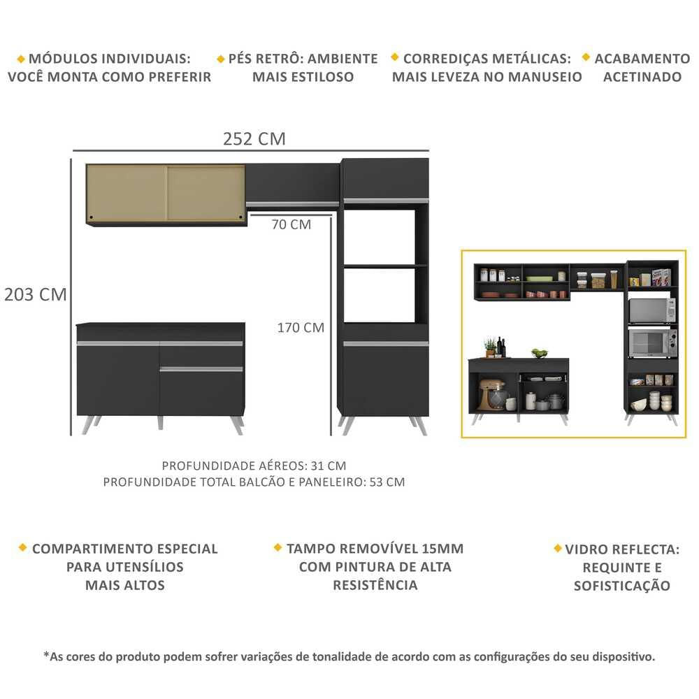 Armário de Cozinha Compacta 4 peças MP3692.898 Veneza Preto