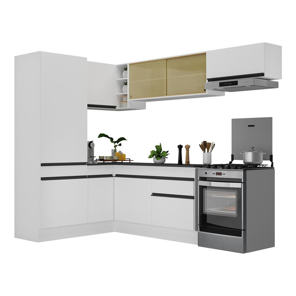 Armário de Cozinha Completa de Canto com Rodapé Veneza Multimóveis MP2086.964 Branco/Preto