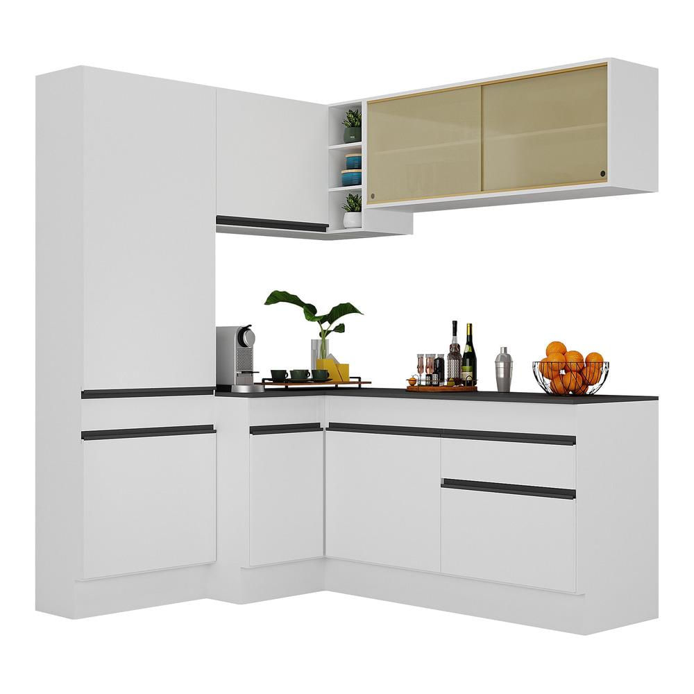 Armário de Cozinha Completa de Canto com Rodapé Veneza Multimóveis MP2089.964 Branco/Preto